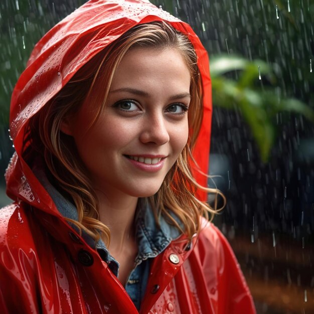 Foto lächelnde frau mit regenmantel im regen