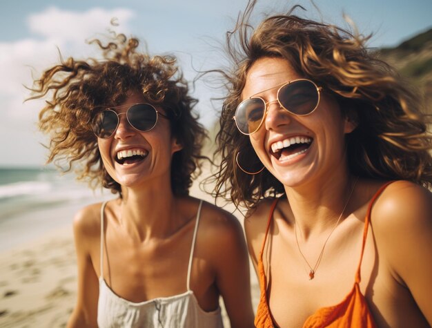 Foto lächelnde frauen am strand