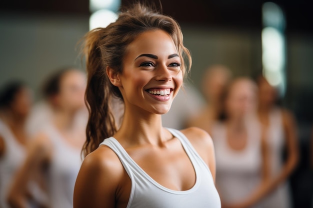 Foto lächelnde frauen machen übungen in einem aerobic-kurs