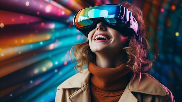 Foto lächelnde junge frau mit augmented-reality-brille in nahaufnahme