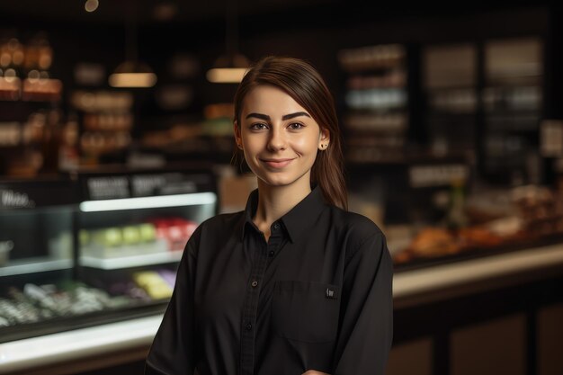 Lächelnde junge Supermarktarbeiterin