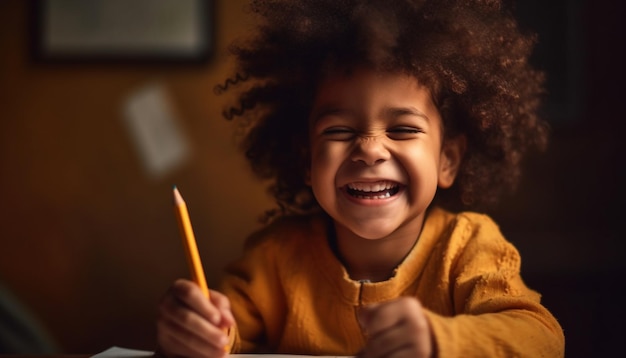 Lächelnde Kinder, die zu Hause spielen und lernen, erzeugt durch KI