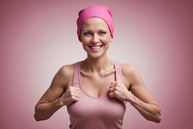 Lächelnde, starke Frau mit Brustkrebs