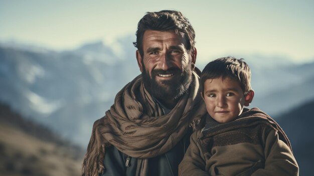 Lächelnder afghanischer Vater und Sohn