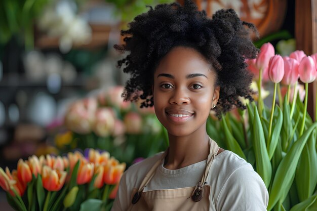 Lächelnder Afroamerikaner im Blumenladen