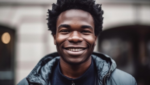 Lächelnder afroamerikanischer Mann, der in die Kamera blickt