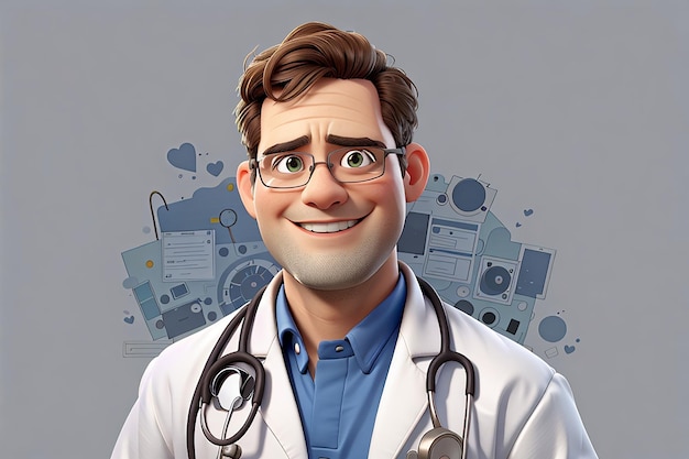 lächelnder Arzt mit Strethoskop, isoliert auf Grau