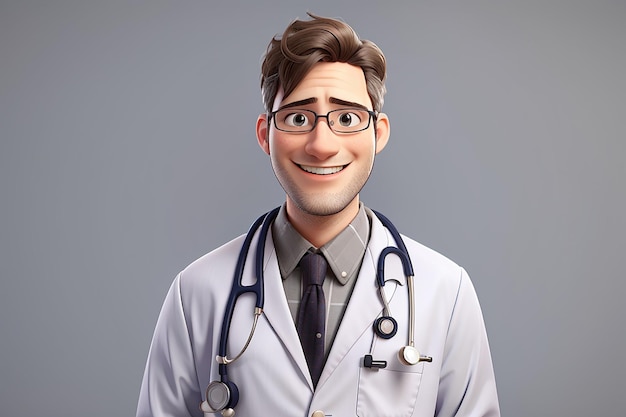 lächelnder Arzt mit Strethoskop, isoliert auf Grau
