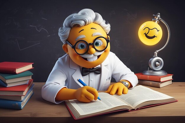 Lächelnder Ball liest ein Buch mit Brille