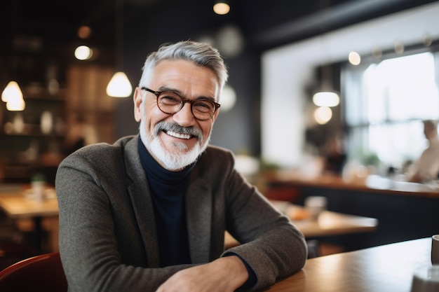 Lächelnder erwachsener Mann in einem Café