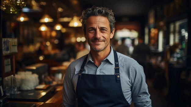 Foto lächelnder junger geschäftsmann im café