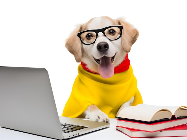Lächelnder Labrador-Retriever-Hund mit Brille Konzept eines fleißigen Haustieres