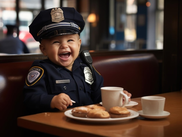 lächelndes Baby als Polizist