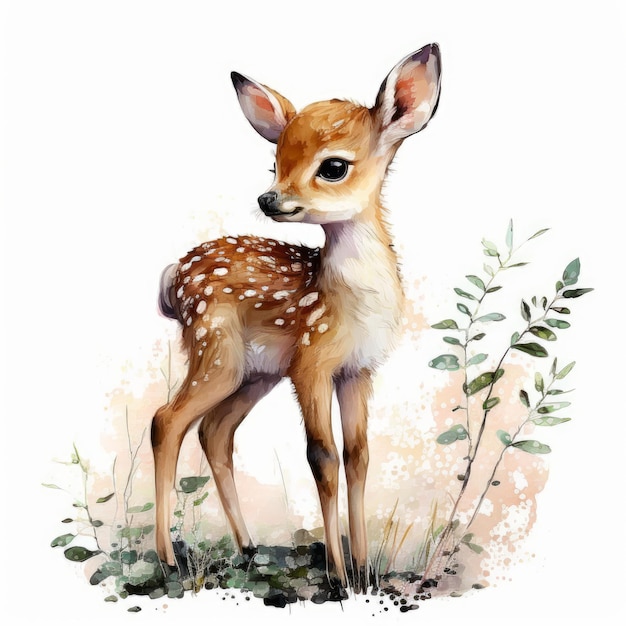 Lächelndes Babyhirsch-ClipArt-Bild auf weißem Hintergrund generative AI