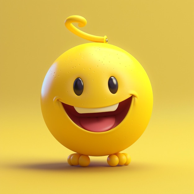 Lächelndes Emoticon auf gelbem Hintergrund, 3D-Illustration