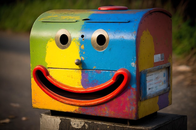 Lächelndes Gesicht eines bunt bemalten Briefkastens