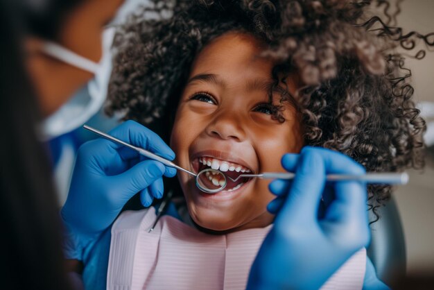 Foto lächelndes kind bei einem zahnarztbesuch