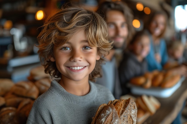 Lächelndes Kind hält handwerkliches Brot