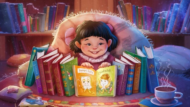 Lächelndes kleines Mädchen mit Büchern bereit