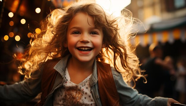Lächelndes Mädchen genießt spielerischen Winter Spaß sorglos und fröhlich von künstlicher Intelligenz generiert