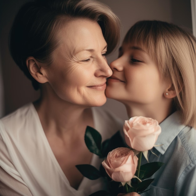 Lächelndes Porträt der Mutter und der Tochter