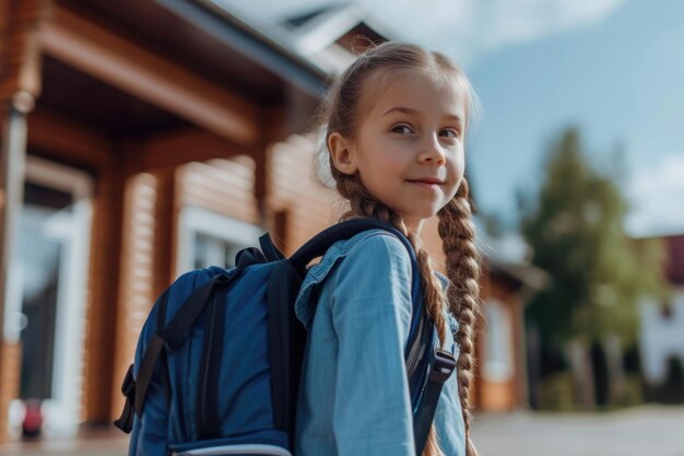 Lächelndes Schulmädchen mit Rucksack