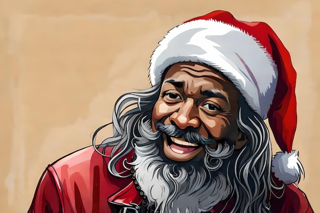 Lächelndes schwarzes Weihnachtsmann-Porträt. Generative KI-Illustration für Weihnachten