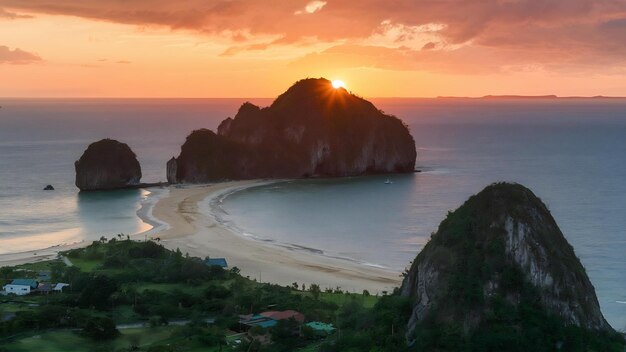 Foto laem jamuk khwai o capa de nariz de búfalo al atardecer en el krabi de tailandia