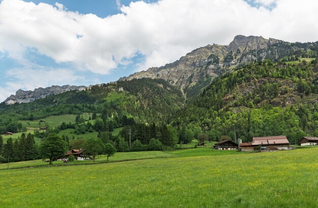 Ländliche Landschaft vor dem Hintergrund der Alpenberge Schweiz