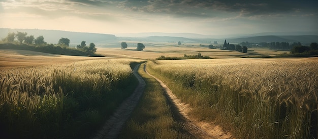 Ländliche Naturlandschaft im Sommer mit Feldern, KI-generiertes Bild