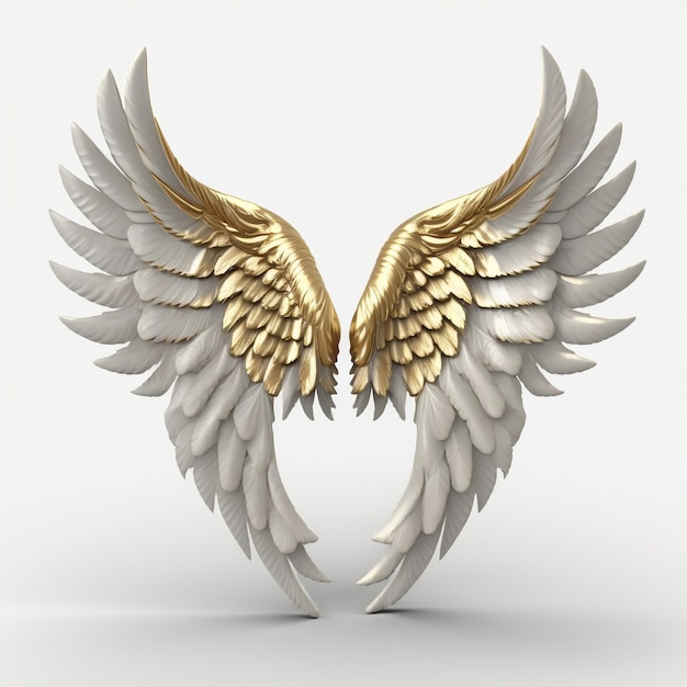 läppende Engelsflügel Flügel Goldene Flügel 3D weißer Hintergrund generative KI