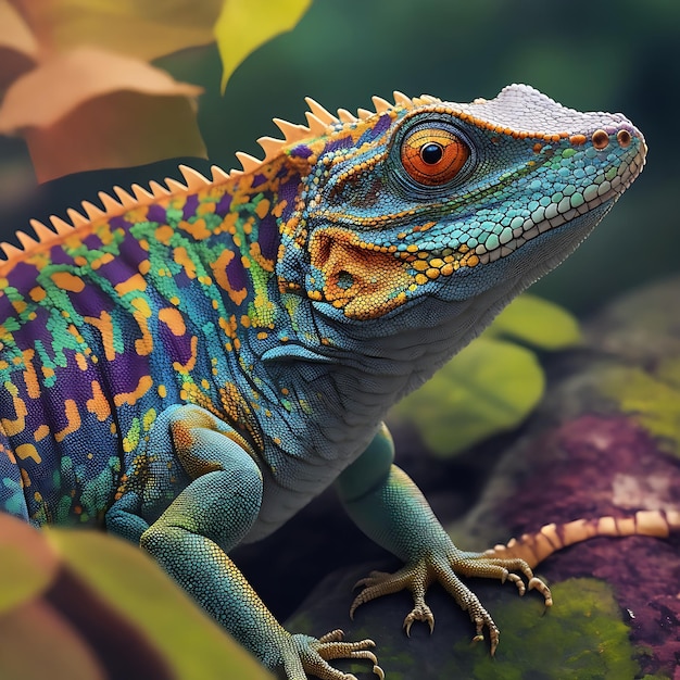 Lagarto animal na natureza multicolorido e ia generativa próxima