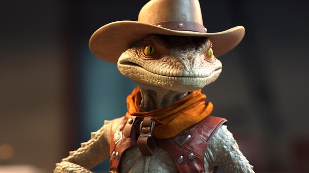 lagarto antropomórfico Cowboy UHD 8k Generative Ai