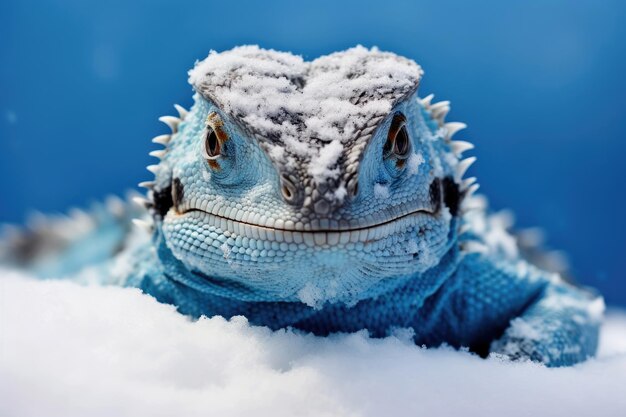 Lagarto ártico en el primer plano de la nieve