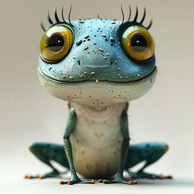 un lagarto azul con ojos amarillos y ojos y un ojo verde