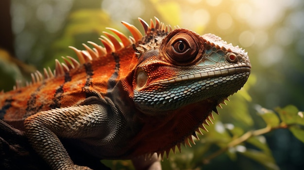 Lagarto en un bosque de fondo de alta calidad