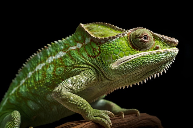 un lagarto camaleón verde sentado en una rama