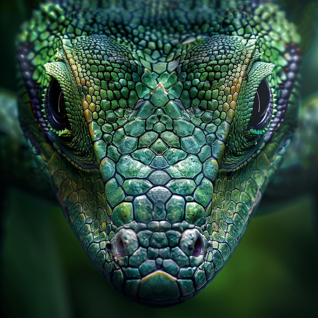 Foto un lagarto con una cara verde y un ojo azul