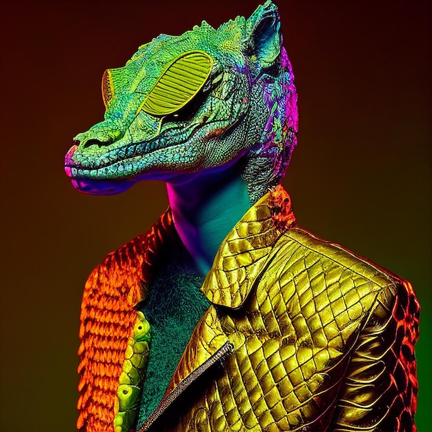 Foto un lagarto con una chaqueta que dice 'iguana'