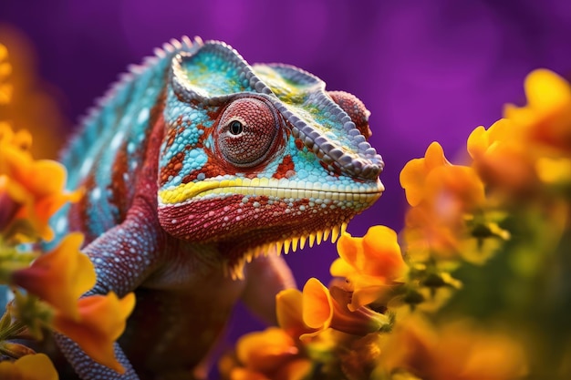 un lagarto colorido en una flor