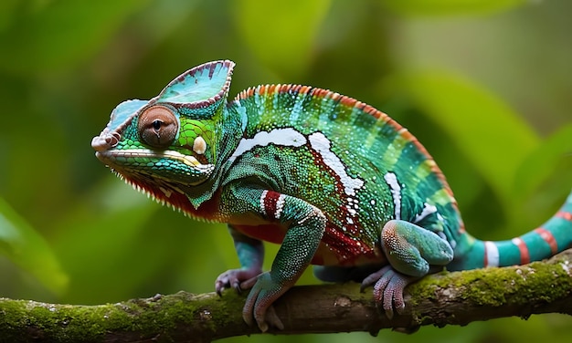 un lagarto colorido con una franja roja en la cabeza