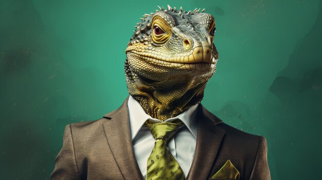 Lagarto de fato de negócios Homem de negócios com cara de lagarto