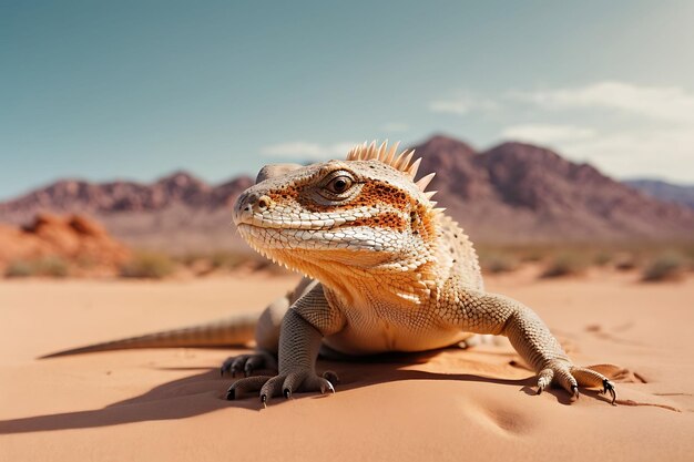 Lagarto en el desierto en la arena amarilla Reptilo en el desierto