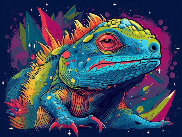 Lagarto en el espacio Ilustración de fantasía AI_Generated