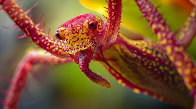 un lagarto está en una planta con el nombre de im en él