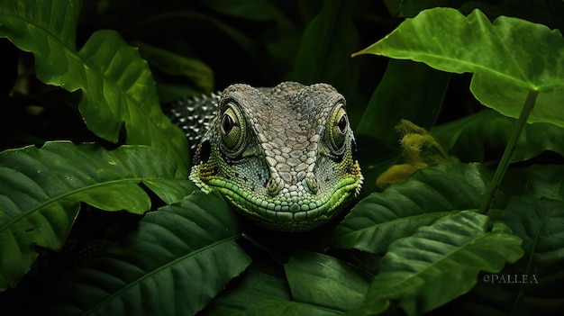 Lagarto en el follaje de la selva