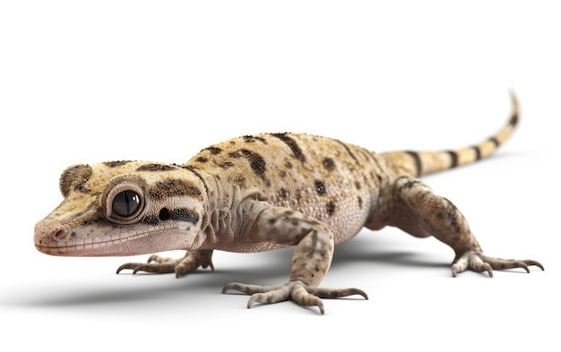 Un lagarto gecko tropical se sienta sobre un fondo blanco generado por ai