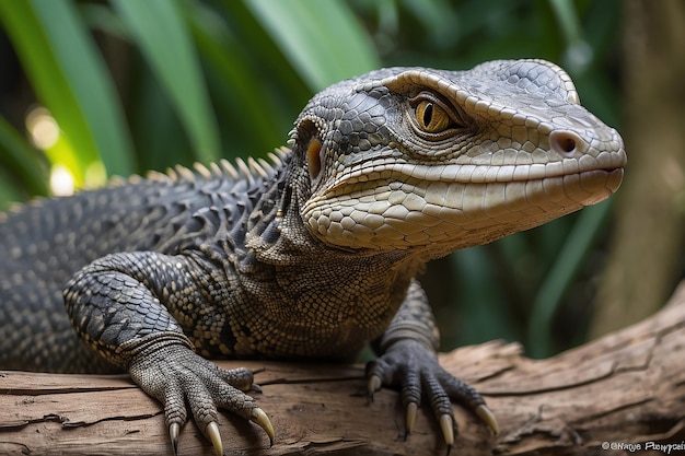 Foto un lagarto monitor de bengala varanus bengalensis es fotografiado mientras mira con curiosidad a la cámara desde el tronco del árbol