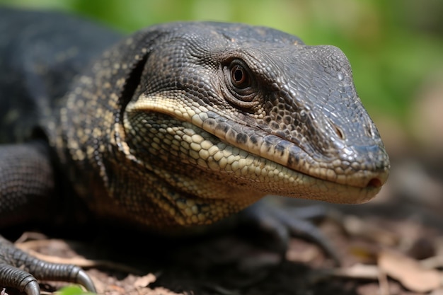 Lagarto monitor con una lengua bífida