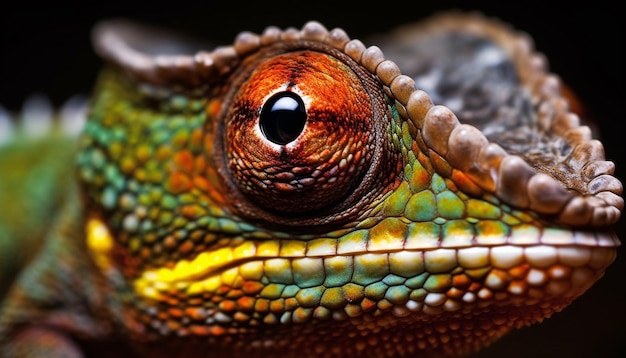 Lagarto multicolor en el bosque tropical de primer plano de la cabeza con cuernos generada por la inteligencia artificial